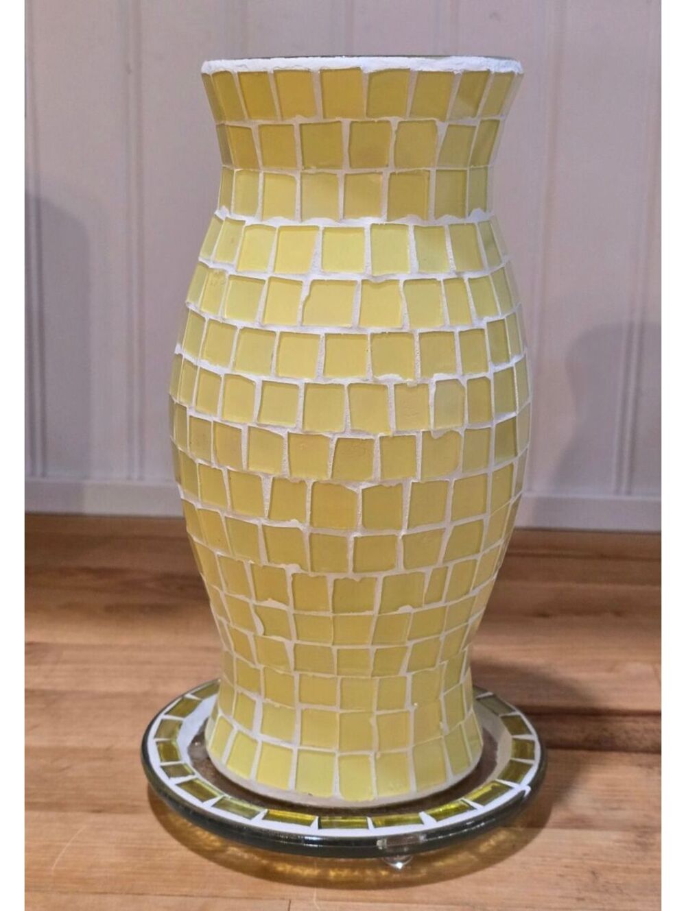 Vintage Yellow Mosaic Glass Vase with Detachable Base - Charming Home Decor